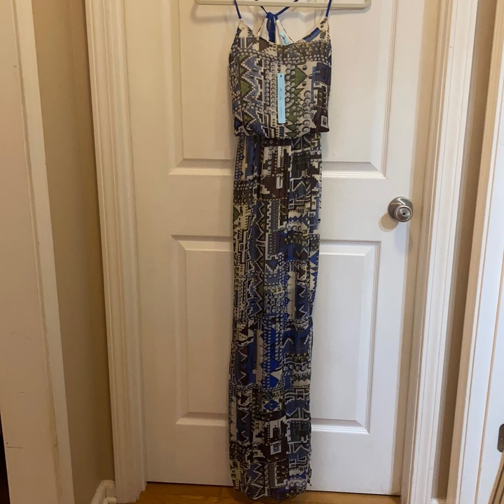She + sky maxi dress NWT SZ S  chiffon lined to thigh side split beach boho